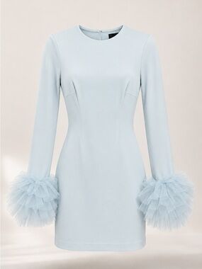Zara Powder Blue Mini Dress with Tulle Ruffle Cuffs